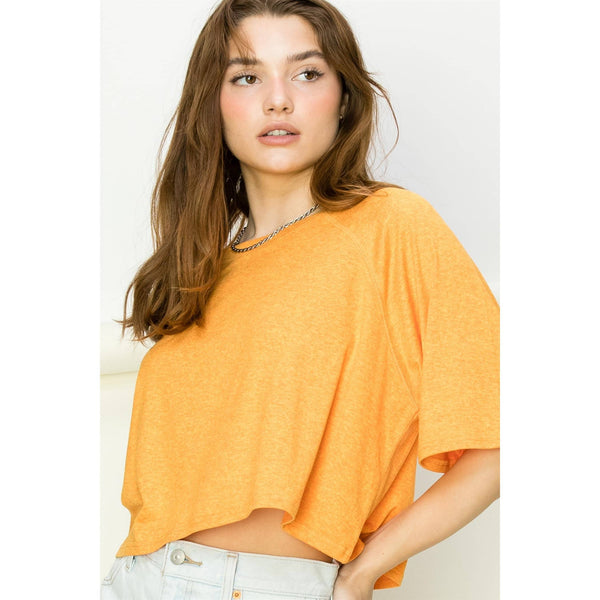 DZ22E572-Round Neck Top With Elbow-length Sleeves