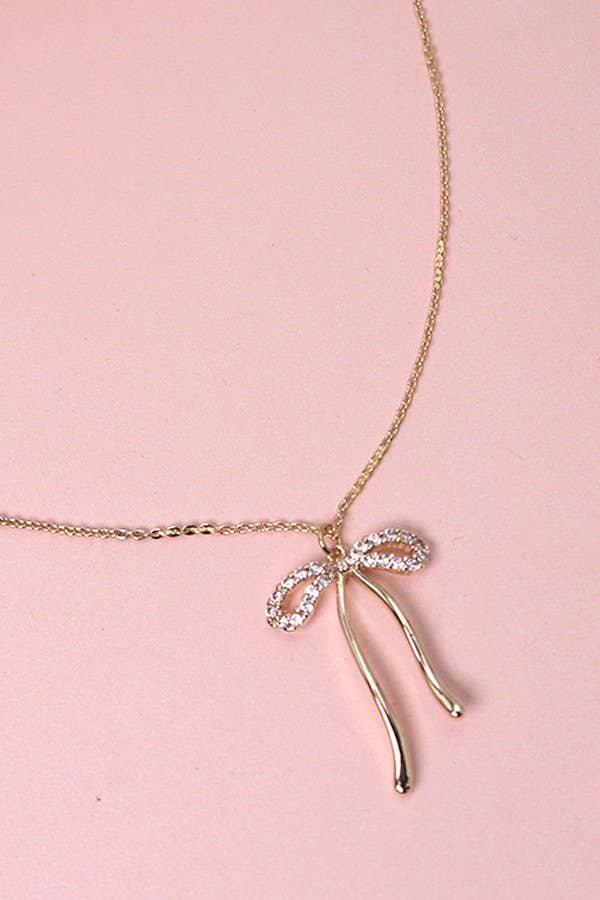 RHINESTONE BOW PENDANT NECKLACE |  80N358
