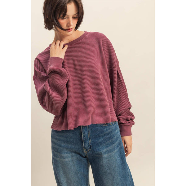 Mineral Washed Waffle Long Sleeve Top