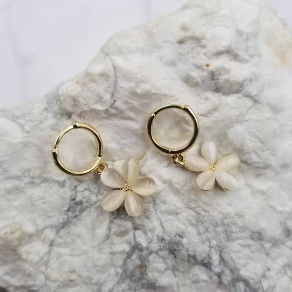 Opal Flower Huggie Earrings