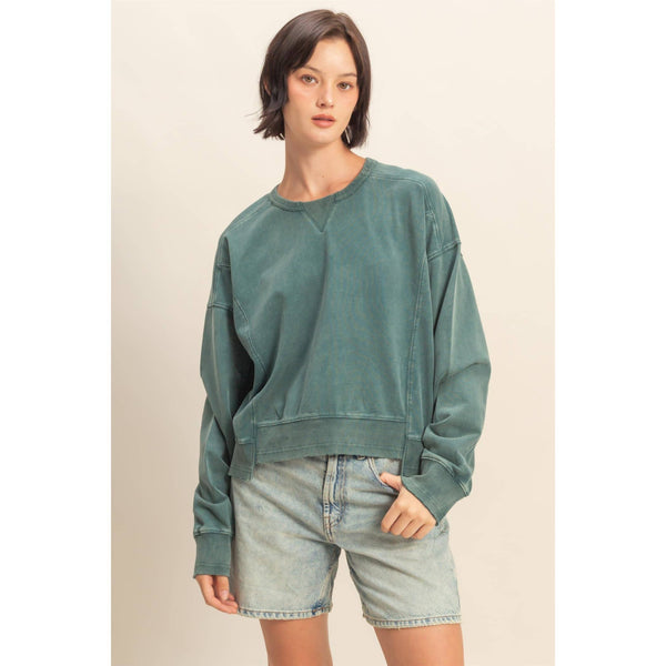 Oversized Crew Neck Sweatshirt With Raw Hem