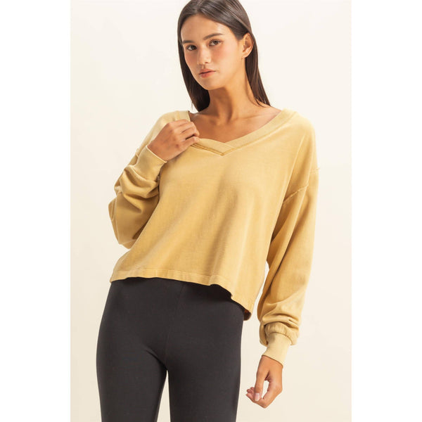 V-Neck Long Sleeve Crop Top