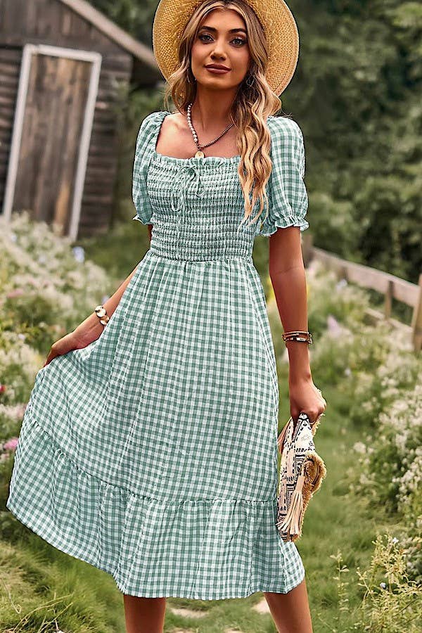 Meadow Breeze Gingham Midi Dress